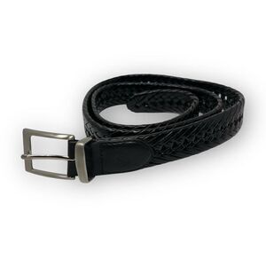Dockers Belt Black Leather Braided Silver Hardware Men’s Size XL 42-44